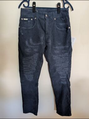 (+)people Made in Italy Distressed Corduroy Pants Size 27 NWT Navy Blue